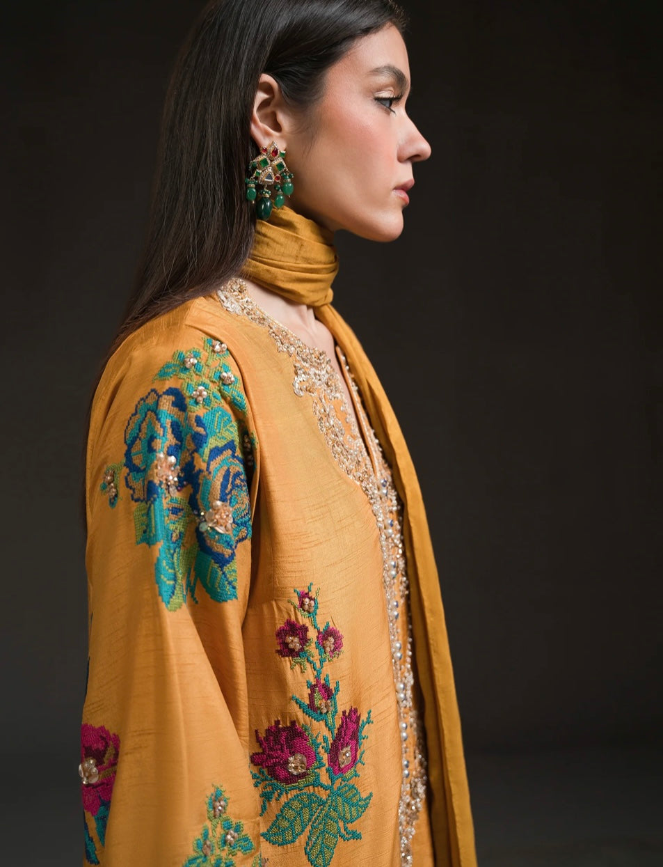 AMMARA KHAN GLITZ VOL 2 | MUSTARD YELLOW KURTA SET