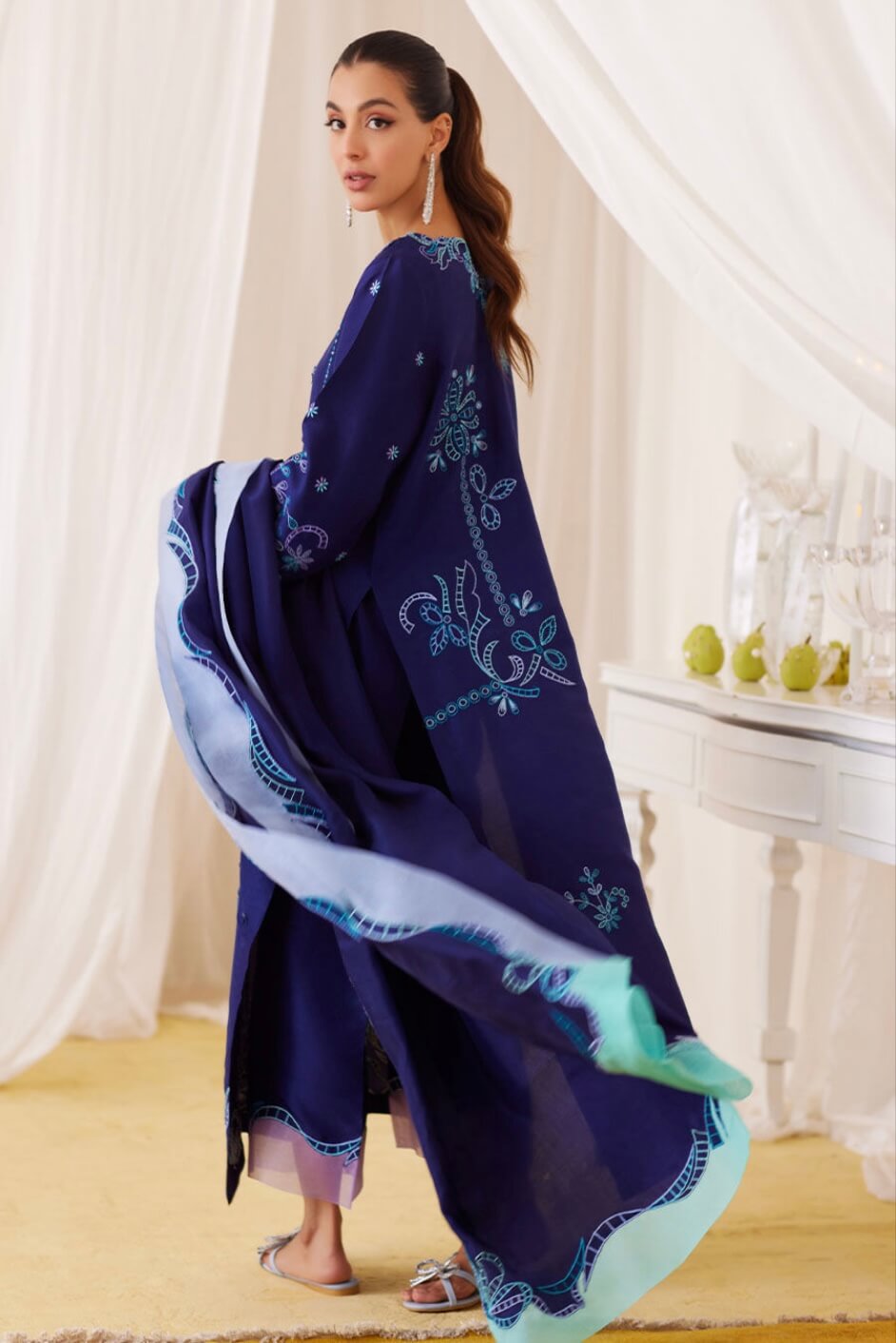 FARAH TALIB AZIZ ‘LEA FALL’24 | NADA INK BLUE EMBROIDERED SET