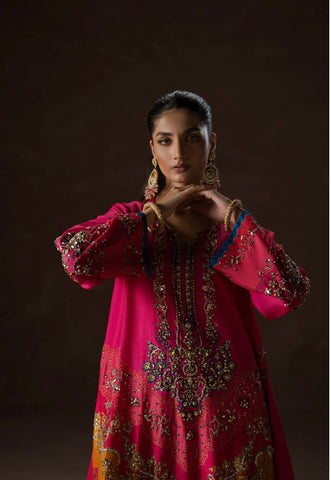 AMMARA KHAN AK PRINTS’24 | HOT PINK PARTY KAFTAN SET