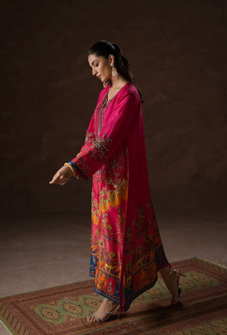 AMMARA KHAN AK PRINTS’24 | HOT PINK PARTY KAFTAN SET