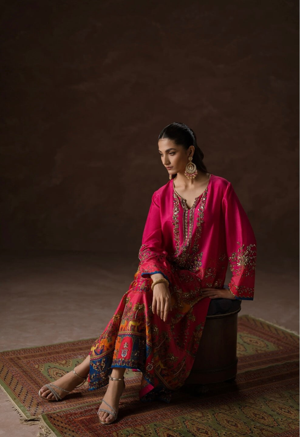 AMMARA KHAN AK PRINTS’24 | HOT PINK PARTY KAFTAN SET