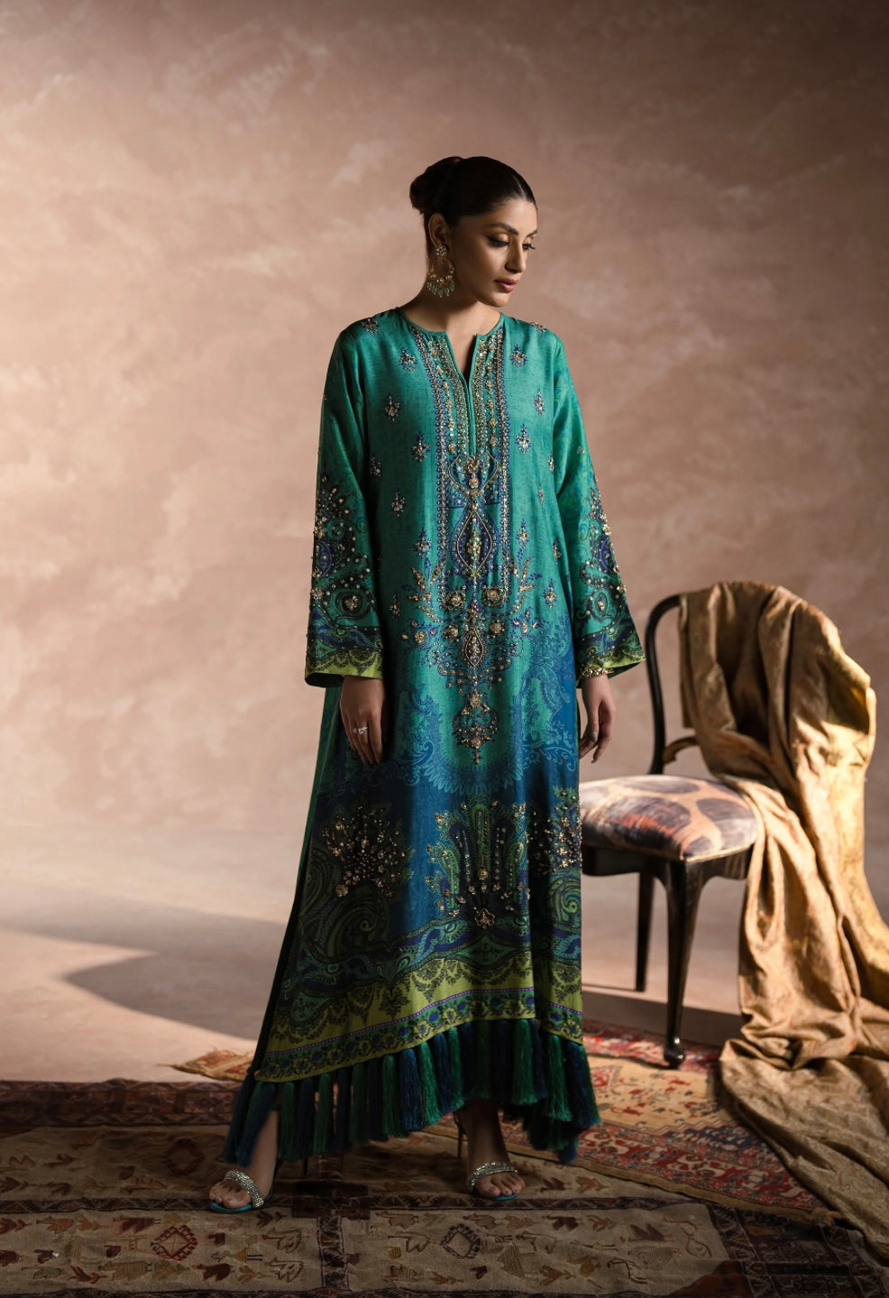 AMMARA KHAN AK PRINTS’24 | PEACOCK GARDEN KAFTAN SET
