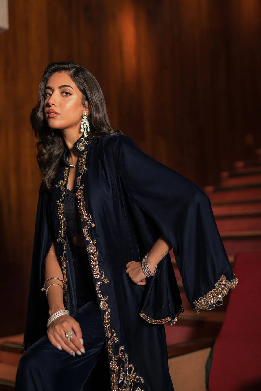AMMARA KHAN RENDEZVOUS’24 | GRAND NAVY BLUE VELVET SET