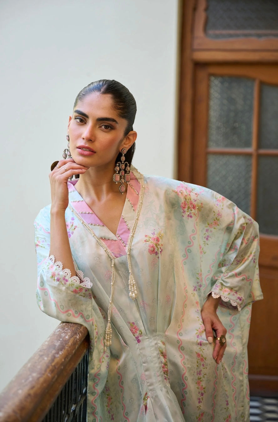 DHANAK SILK PRET’24 | SKY BLUE HAND EMBELLISHED KAFTAN