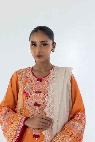 SANA SAFINAZ CASUAL PRET | STITCHED ORANGE EMBROIDERED SHIRT + CULOTTE