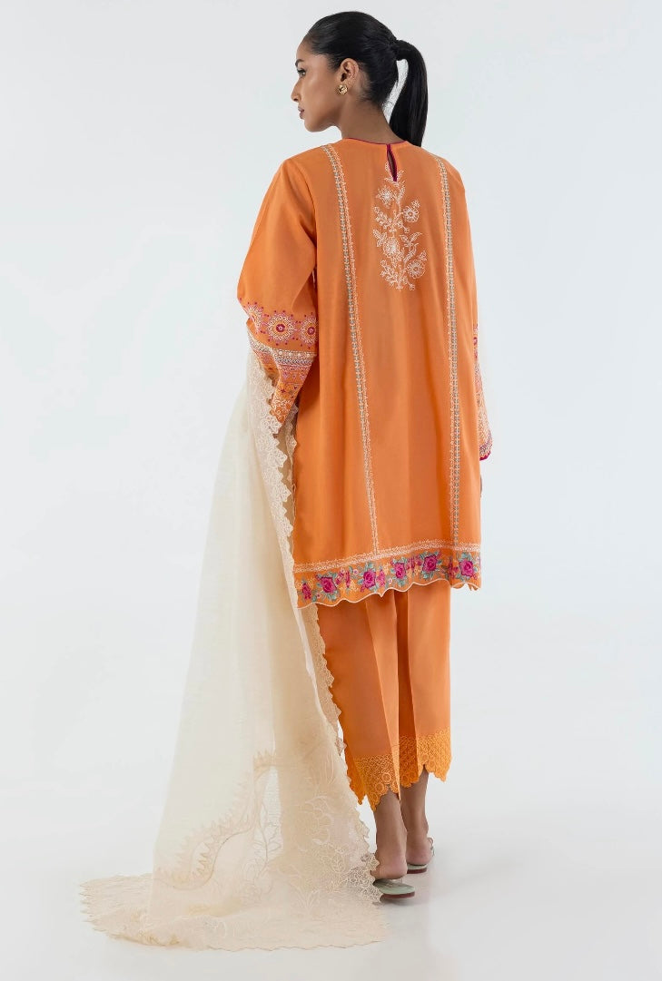 SANA SAFINAZ CASUAL PRET | STITCHED ORANGE EMBROIDERED SHIRT + CULOTTE