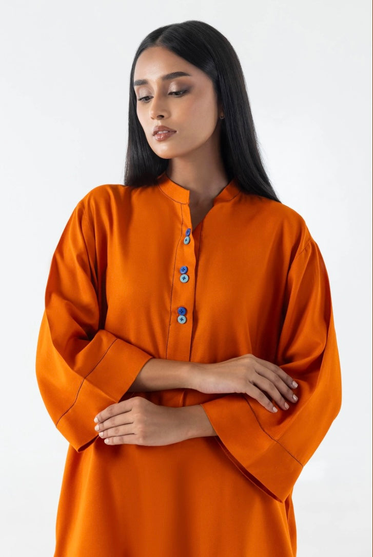 SANA SAFINAZ CASUAL PRET | STITCHED ORANGE PRINTED SHIRT + CULOTTE