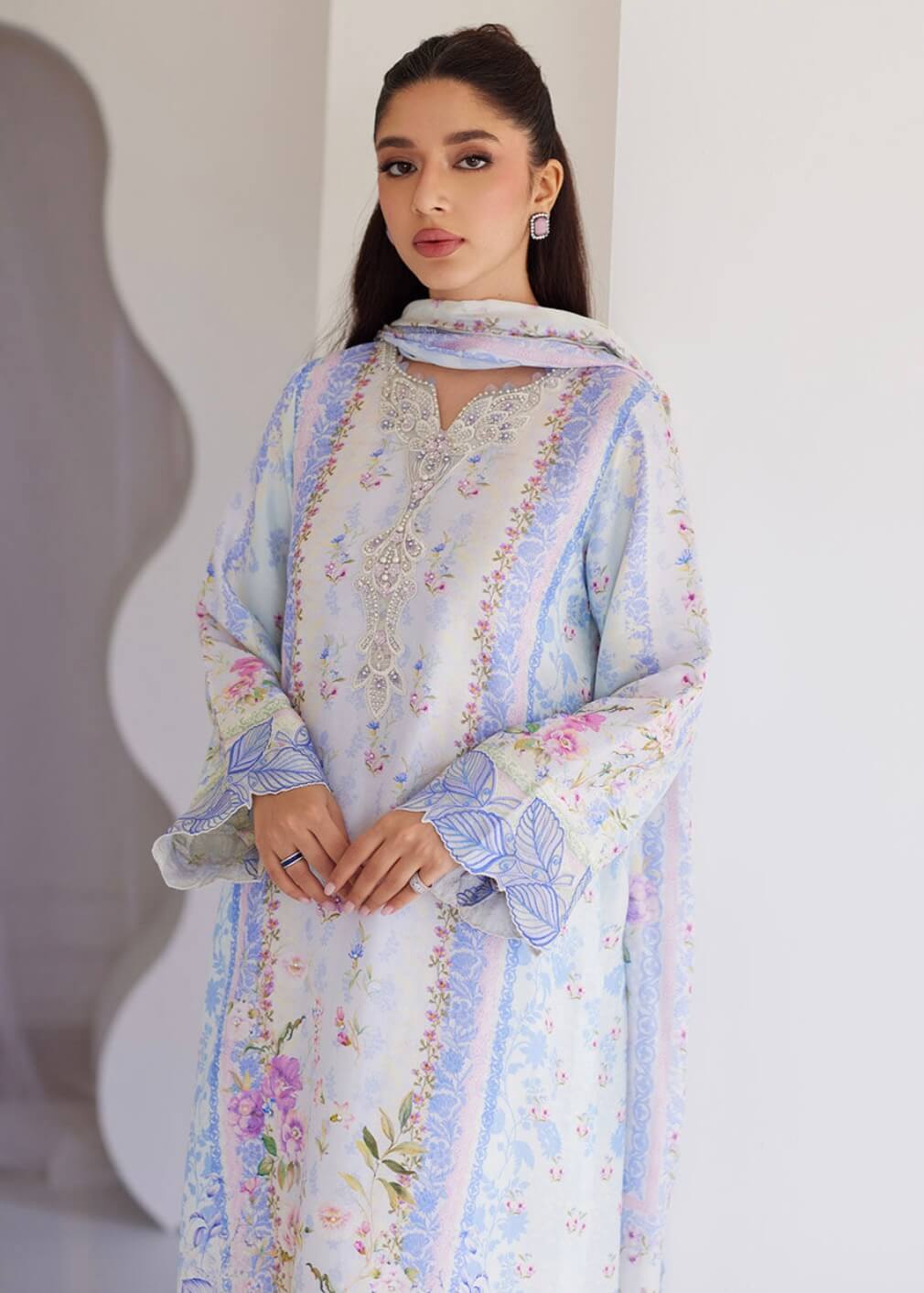 FARAH TALIB AZIZ ‘TARA LUXE SILK PRET’25 | ZORYA ICE BLUE SHIRT & DUPATTA