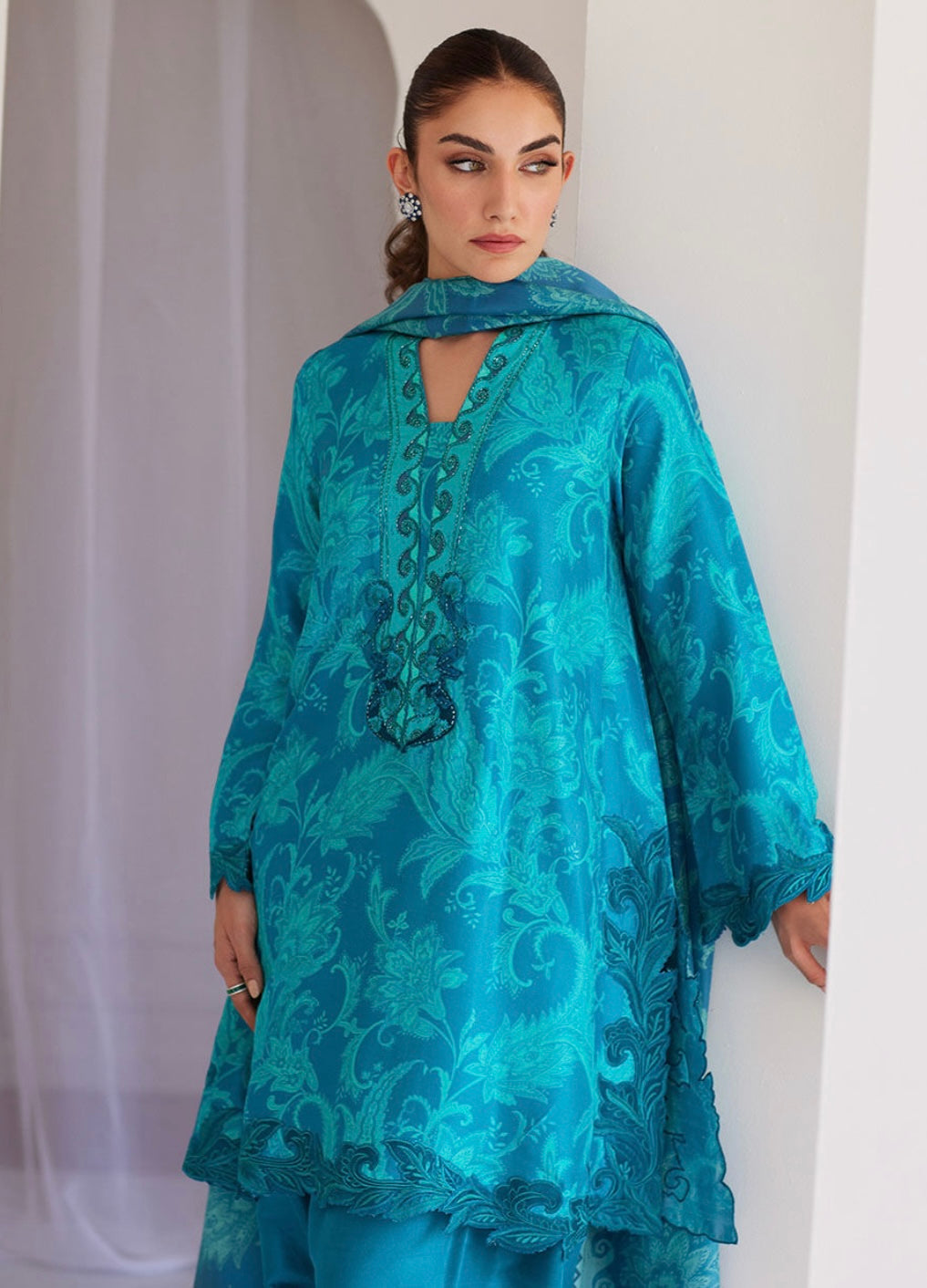 FARAH TALIB AZIZ ‘TARA LUXE SILK PRET’25 | LUNA GREEN SHIRT AND DUPATTA