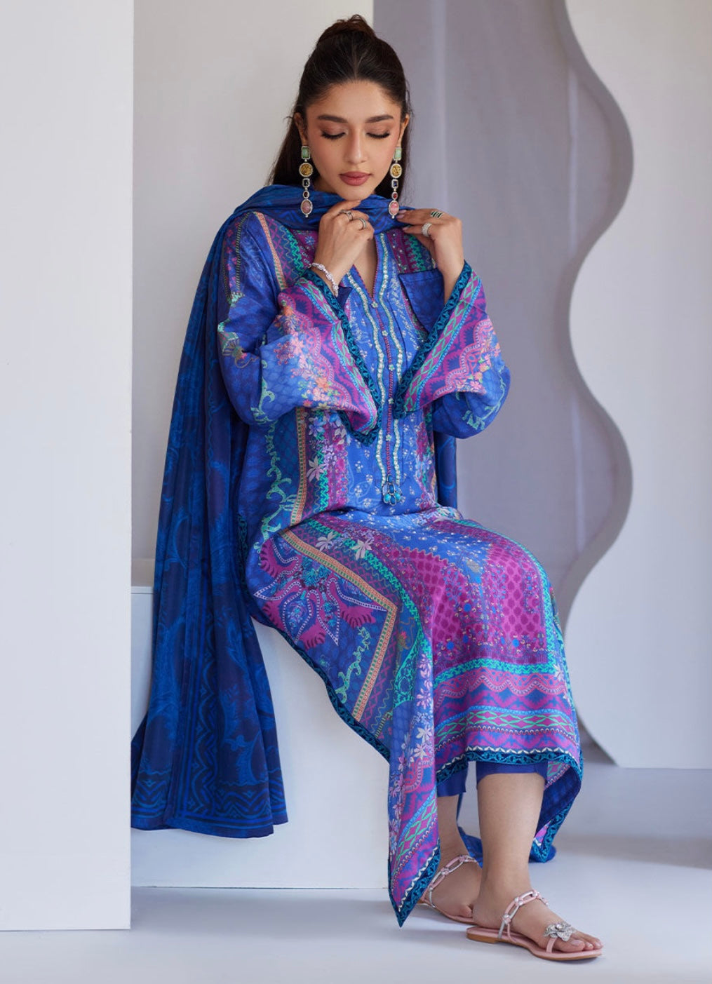FARAH TALIB AZIZ ‘TARA LUXE SILK PRET’25 | REVEL BLUE SHIRT & DUPATTA