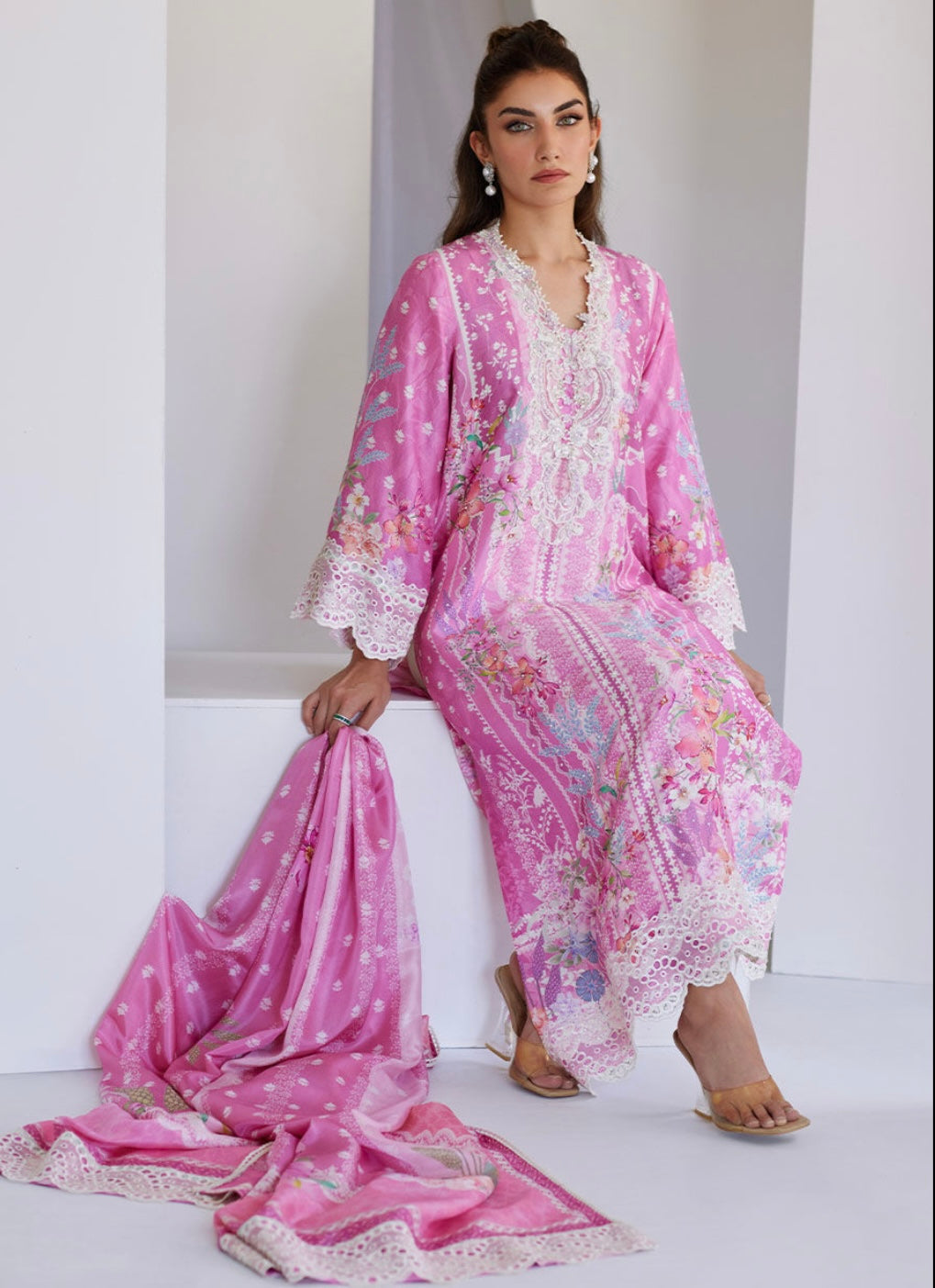New FARAH TALIB AZIZ ‘TARA LUXE SILK PRET’25 | LYRA PINK SHIRT & DUPATTA