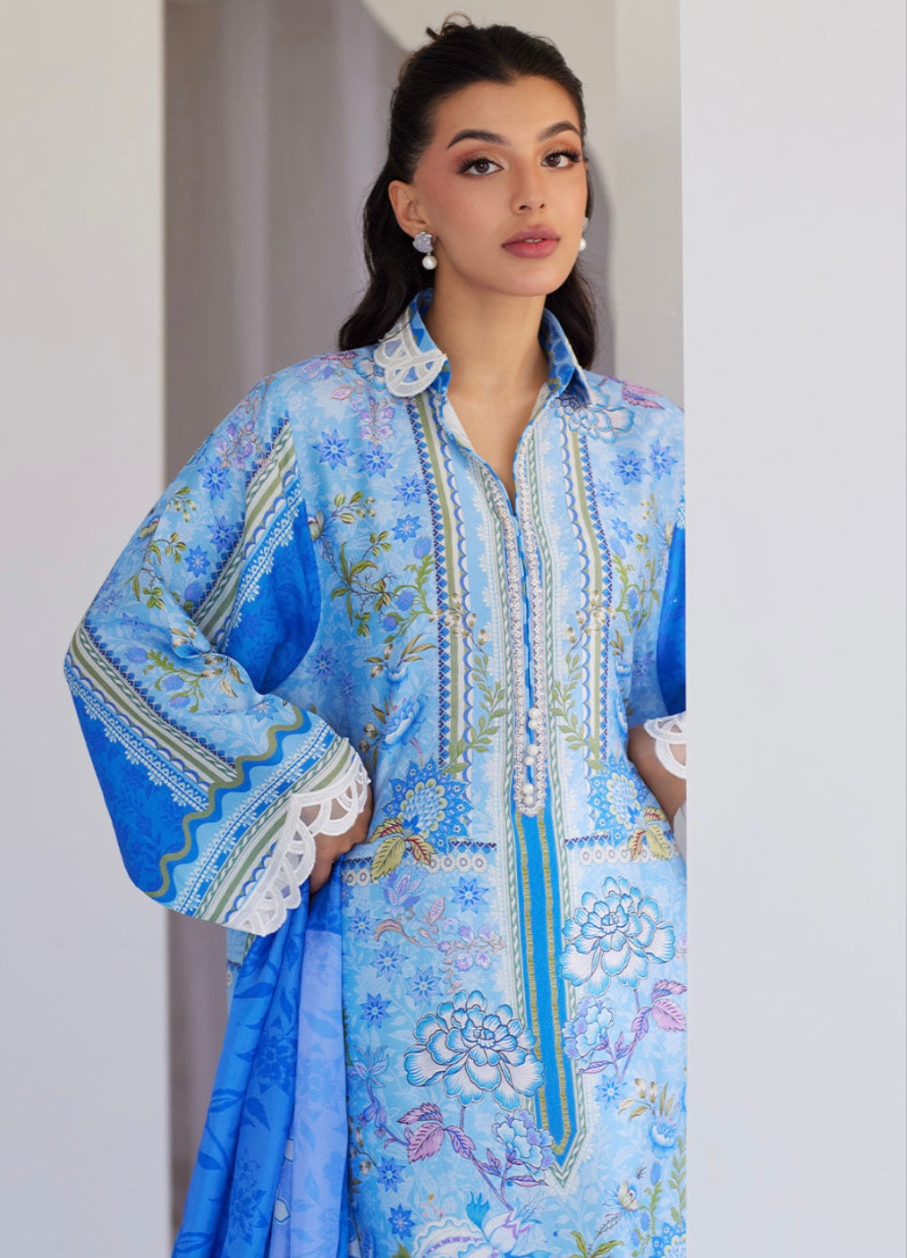 FARAH TALIB AZIZ ‘TARA LUXE SILK PRET’25 | ZADIE BLUE SHIRT & DUPATTA